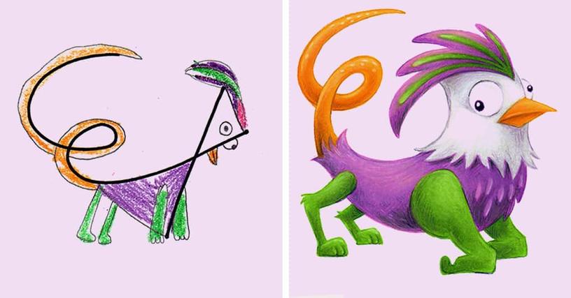 20 детских рисунков, превращённых профессиональным иллюстратором в мультяшные шедевры