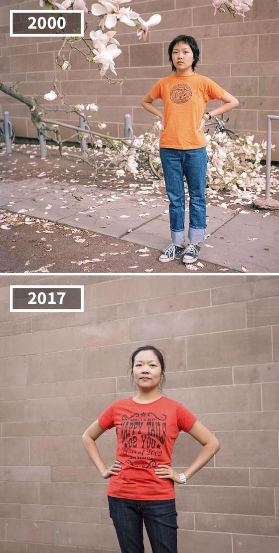 Фотограф сделала снимки друзей в 2000 году и спустя 17 лет, чтобы наглядно показать, как по-разному время меняет людей