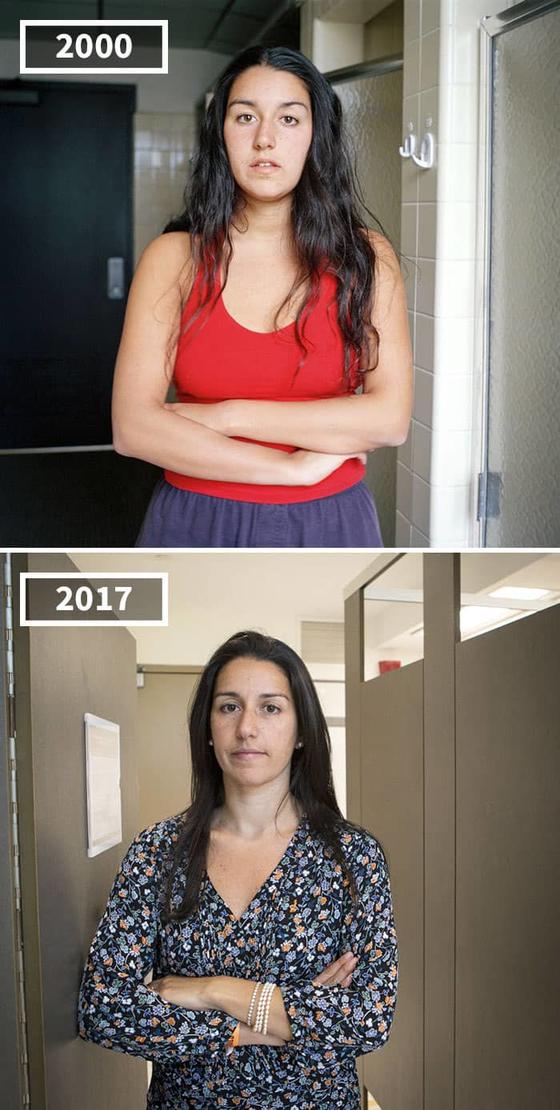 Фотограф сделала снимки друзей в 2000 году и спустя 17 лет, чтобы наглядно показать, как по-разному время меняет людей
