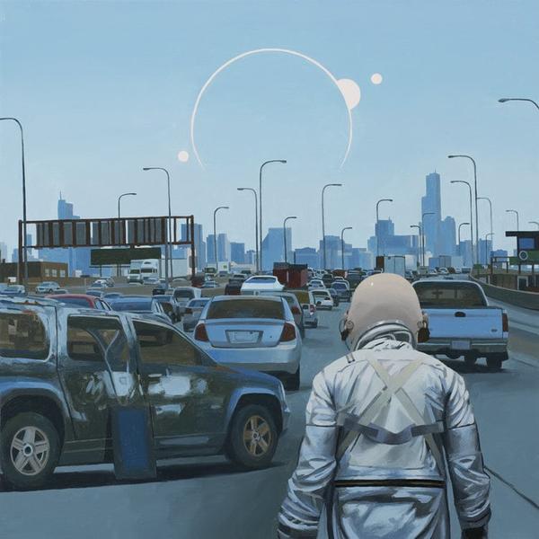 Художник из Бостона рисует картины, где главный герой – это астронавт, гуляющий по постапакалиптической Земле. Автор утверждает, что это не будущее, а настоящее
