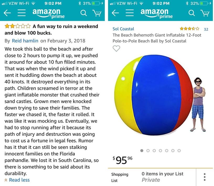 Покупатель интернет-магазина оставил отзыв на здоровенный надувной мяч, и его рассказ так хорош, что достоин стать сценарием голливудского блокбастера