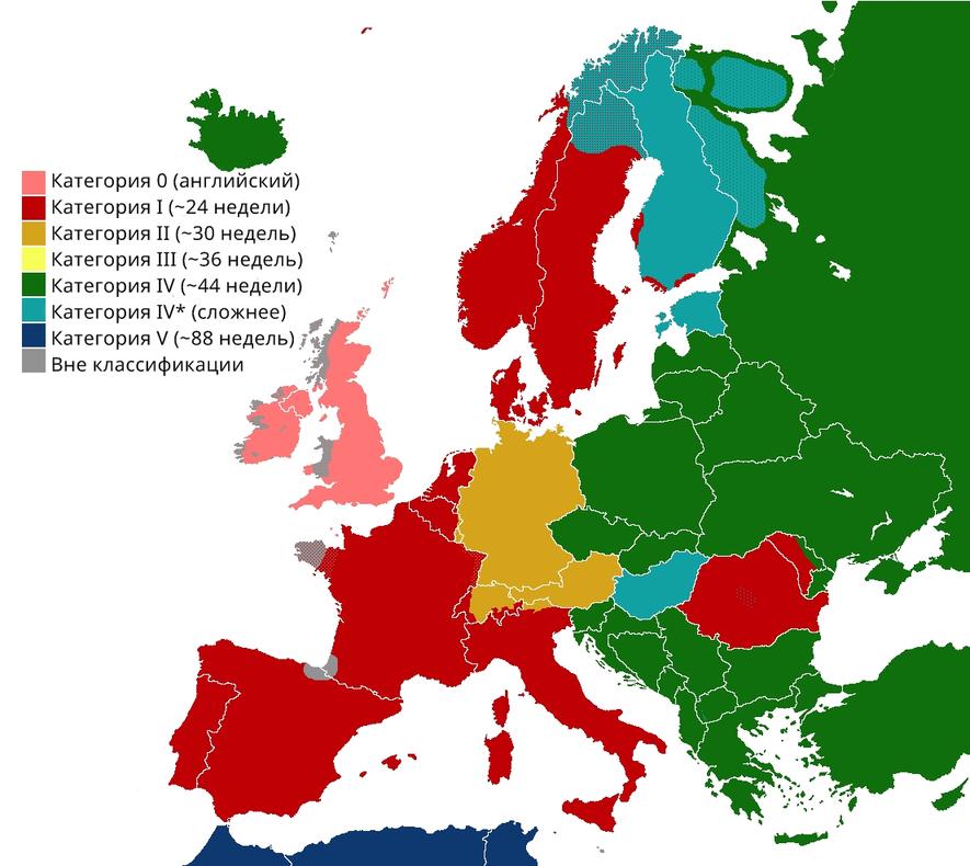 Сколько нужно времени, чтобы выучить язык? Посмотрите на карту! 