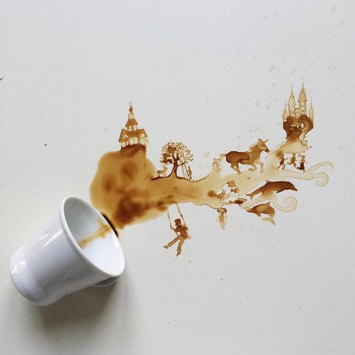 Если кто-то разлил кофе - я тут же делаю из этого картину! Вот что получается Воображение - ваше все...