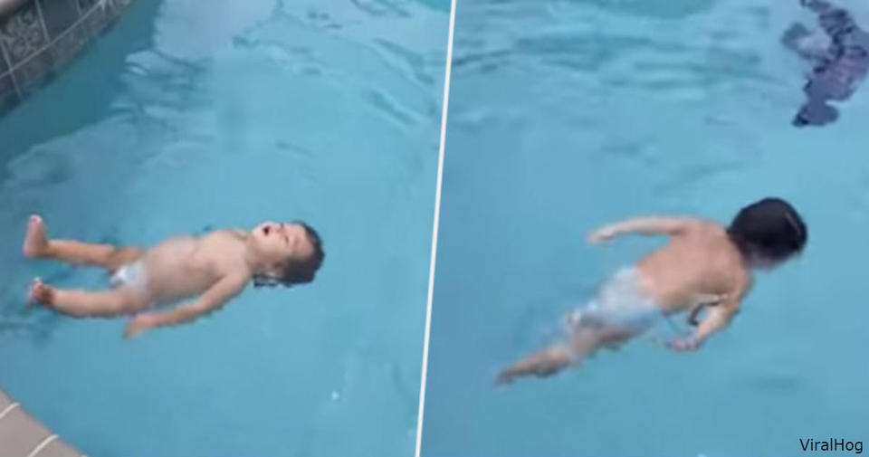 1 летняя девочка самостоятельно плавает в бассейне! И смотрите, как наслаждается... Бывает же такое!
