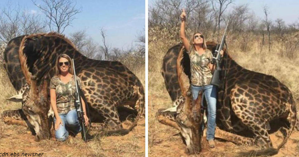Охотница позирует с редким черным жирафом, которого она только что убила Люди, в кого мы успели превратиться?