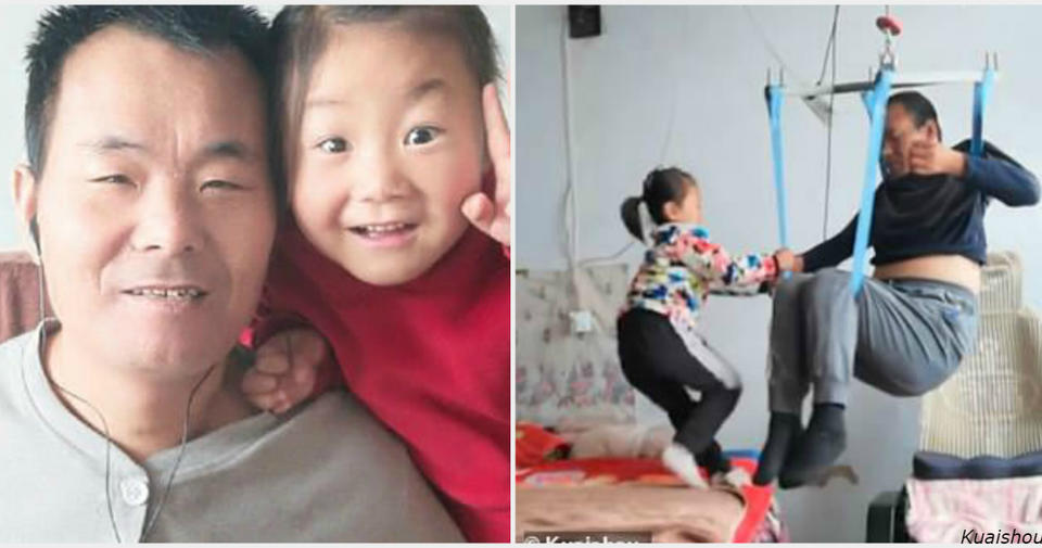 6 летняя китаянка уже 2 года заботится о парализованном папе. Потому что их бросила мама И ни разу не жаловалась!