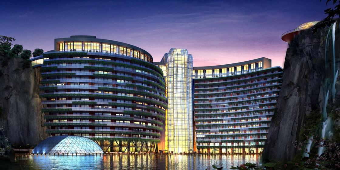Китайцы построили отель в заброшенном угольном карьере. Вы только посмотрите Архитектурная фантастика.