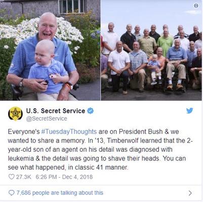 Джордж Буш-старший однажды побрил голову, чтобы поддержать сына своего агента Вашингтон попрощался с 41-президентом США.