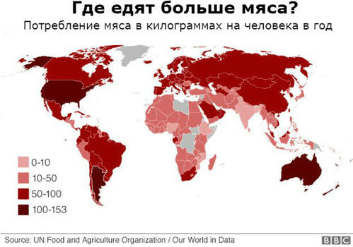 Какие страны едят больше всего мяса?