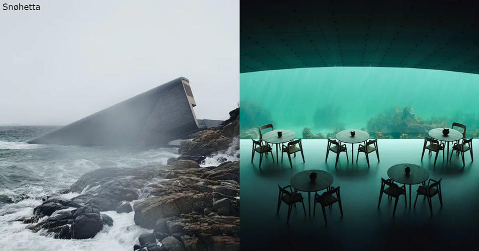 На фото   подводный ресторан в Норвегии. Вот как он выглядит изнутри