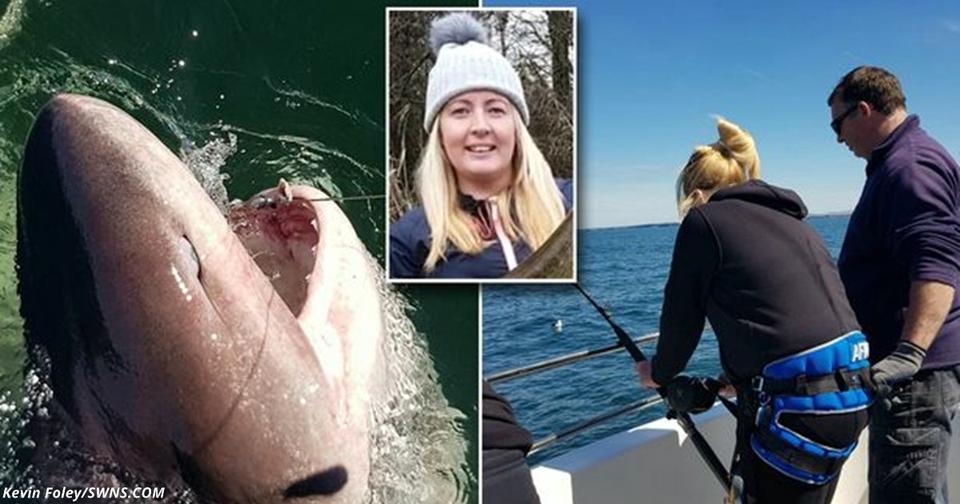 Женщина поймала на удочку 5 метровую акулу