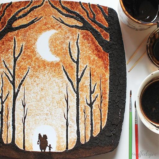 Из остатков утреннего кофе парень рисует картины на листьях, и это волшебно