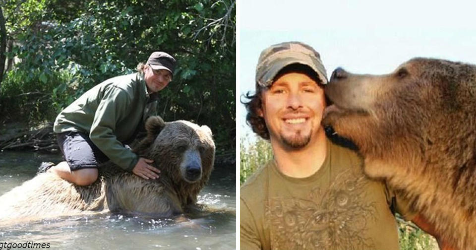 Когда то этот мужик спас медвежонка. Теперь он вырос   и они лучшие друзья!