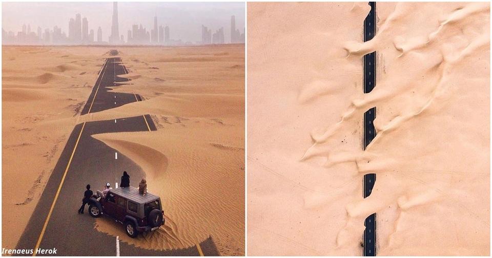 16 поразительных фото, как пустыня пытается поглотить Дубай