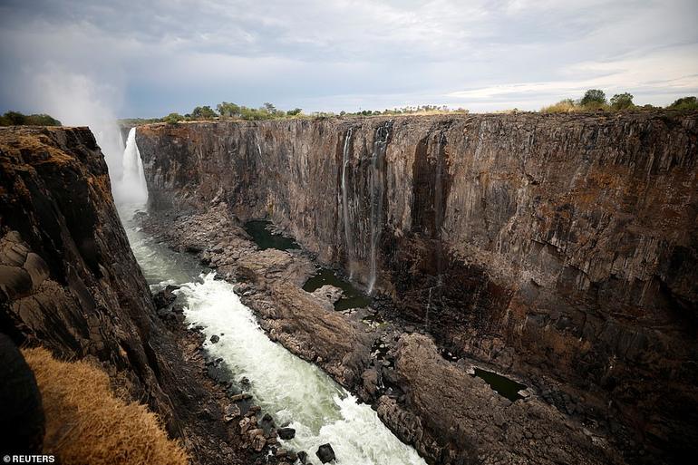 Шокирующие фото крупнейшего водопада Виктория, который почти пересох