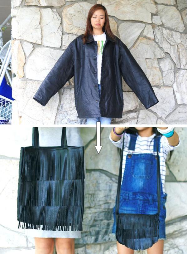 Стильный аксессуар из старой вещи: как сделать сумку с бахромой из кожаной куртки