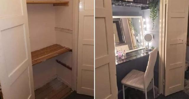 Женщина потратила копейки, чтобы превратить шкаф в прихожей в удобный салон красоты