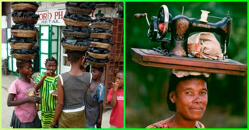 Поразительная способность женщин южных племен и народов носить на голове огромные грузы
